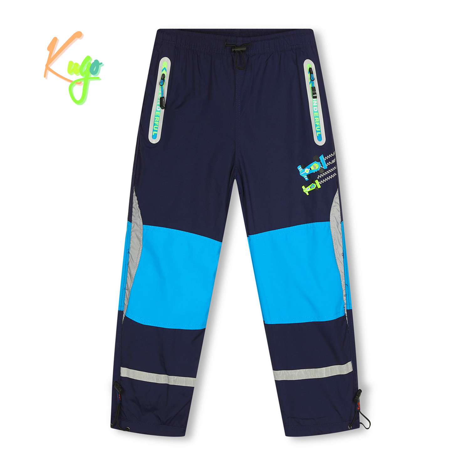 Chlapecké šusťákové kalhoty, zateplené - KUGO DK7127, tmavě modrá Barva: Modrá tmavě, Velikost: 116