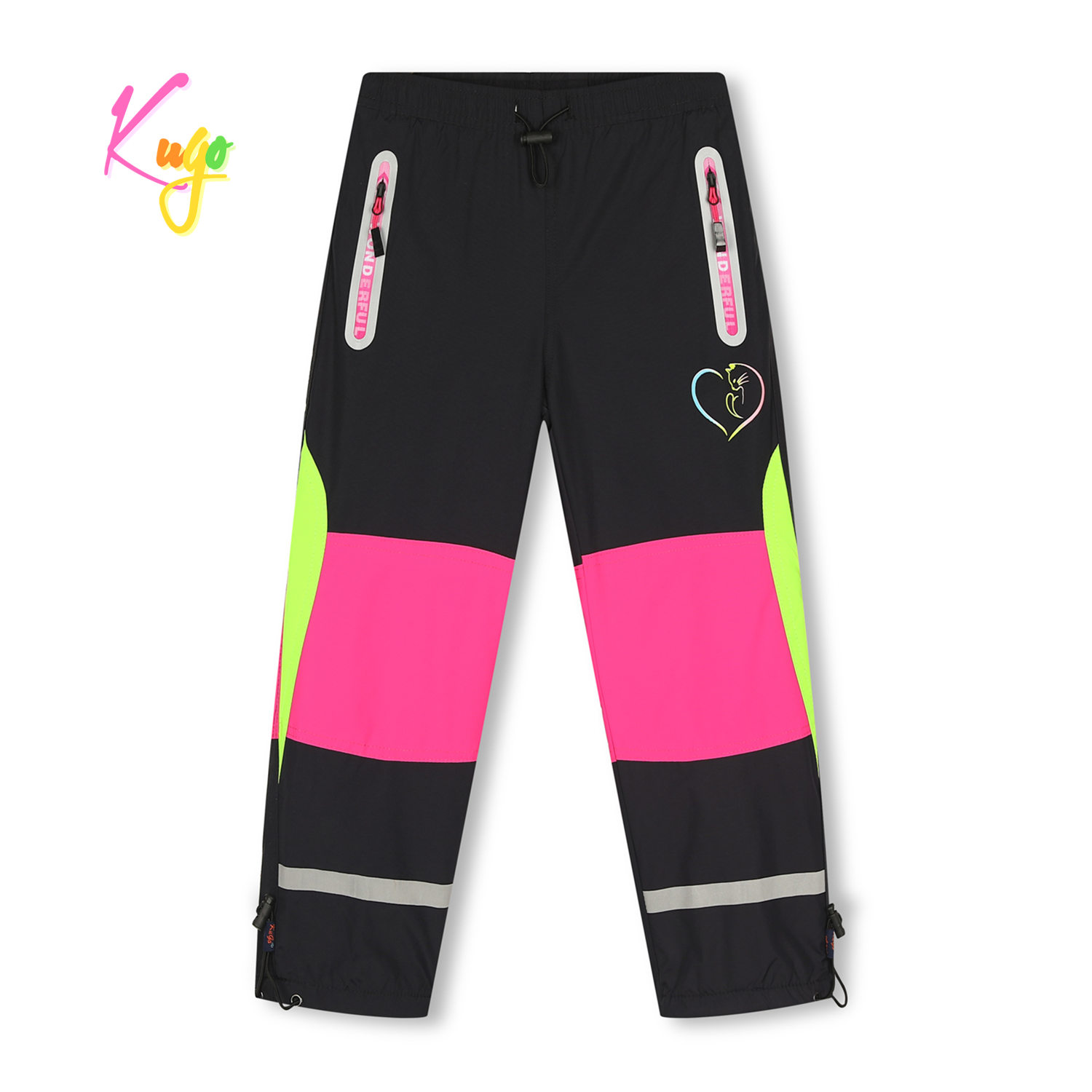 Levně Dívčí šusťákové kalhoty, zateplené - KUGO DK7127, černá / růžová Barva: Černá