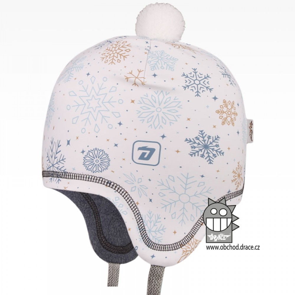 Dětská zimní funkční čepice Dráče - Polárka 30, bílá, vločky Barva: Bílá, Velikost: 52-54