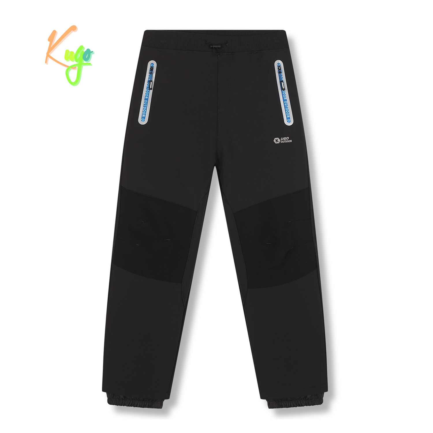 Chlapecké softshellové kalhoty, zateplené - KUGO HK5629, tmavě šedá / modré zipy Barva: Šedá, Velikost: 170