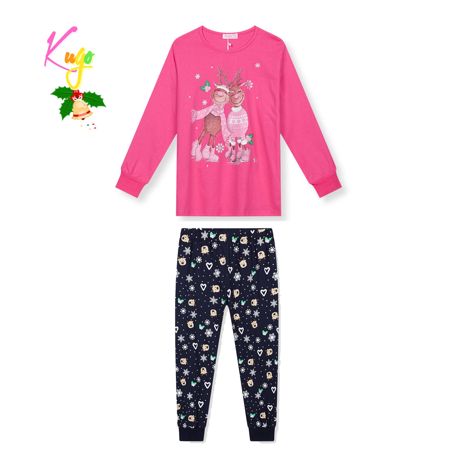 Dívčí pyžamo - KUGO MP3828, sytě růžová / tmavě modré kalhoty Barva: Růžová tmavší, Velikost: 164