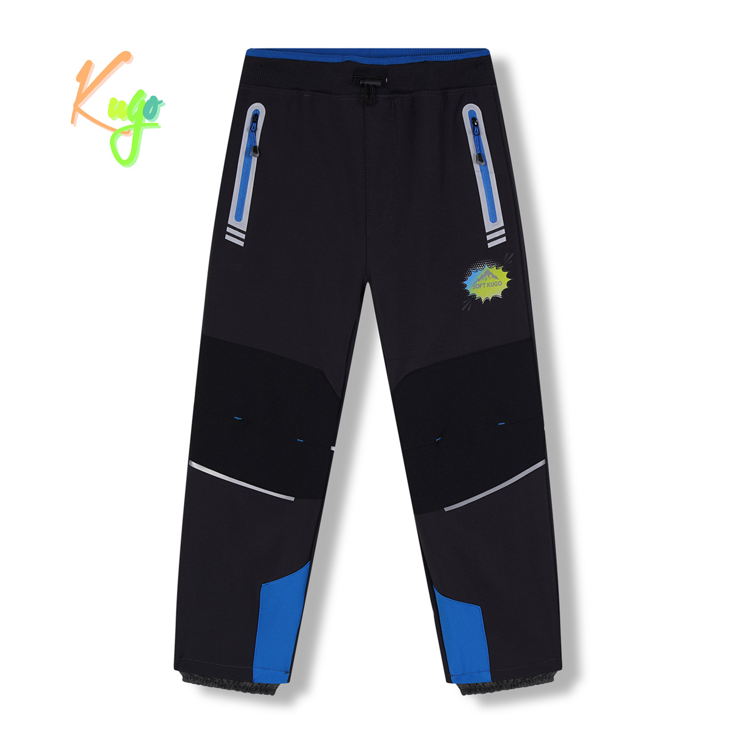 Levně Chlapecké softshellové kalhoty, zateplené - KUGO HK5622, tmavě šedá / modré zipy Barva: Šedá