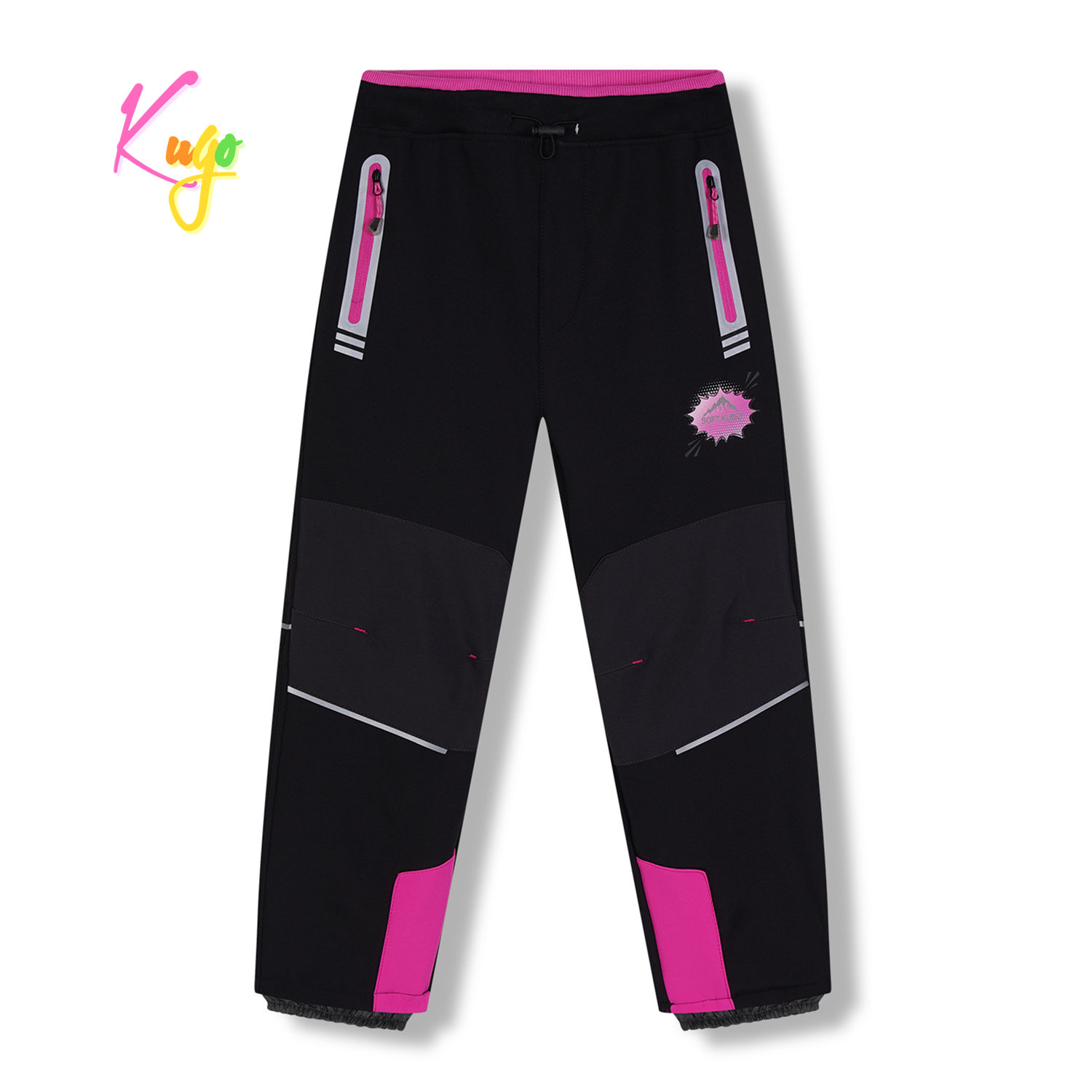 Dívčí softshellové kalhoty, zateplené - KUGO HK5622, černá / růžové zipy Barva: Černá, Velikost: 140