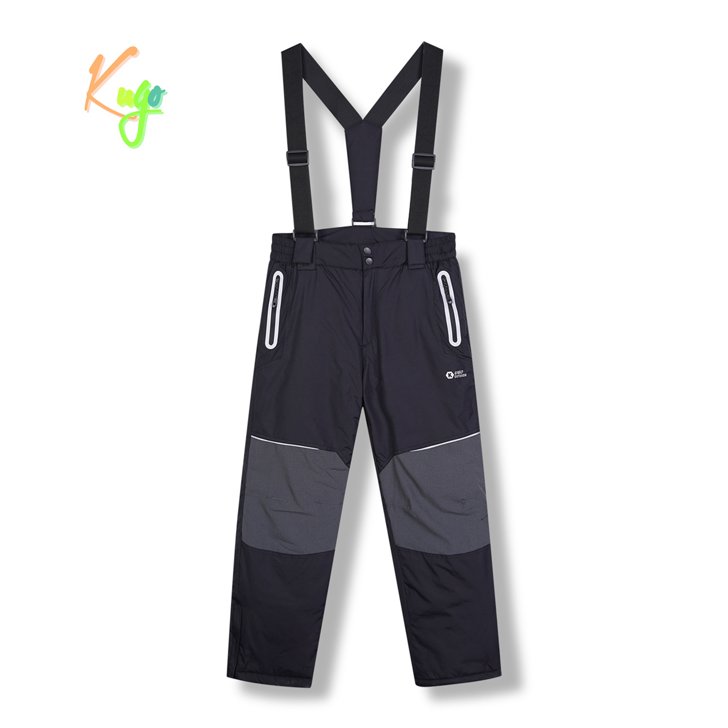Levně Chlapecké lyžařské kalhoty - KUGO DK8231, černá / černé zipy Barva: Černá