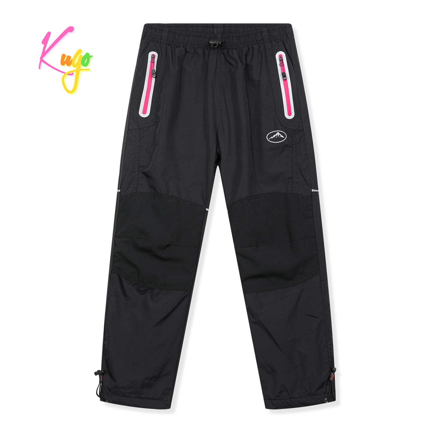 Dívčí šusťákové kalhoty, zateplené - KUGO DK8237, černá / růžové zipy Barva: Černá, Velikost: 140