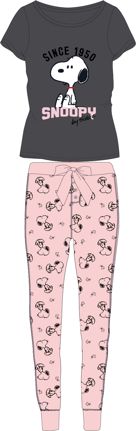 Levně Snoopy - licence Dámské pyžamo - Snoopy 5304563, tmavě šedá / světle růžové kalhoty Barva: Antracit