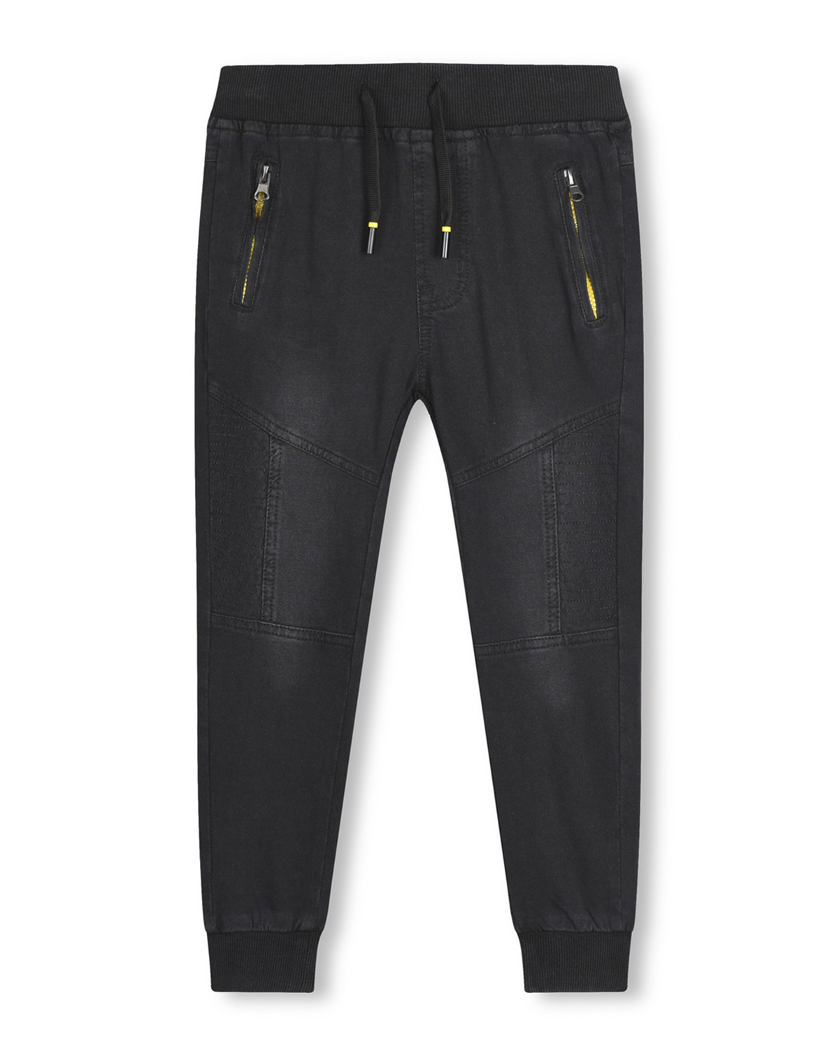 Chlapecké riflové kalhoty / tepláky - KUGO CK0906, černá / žluté zipy Barva: Černá, Velikost: 146
