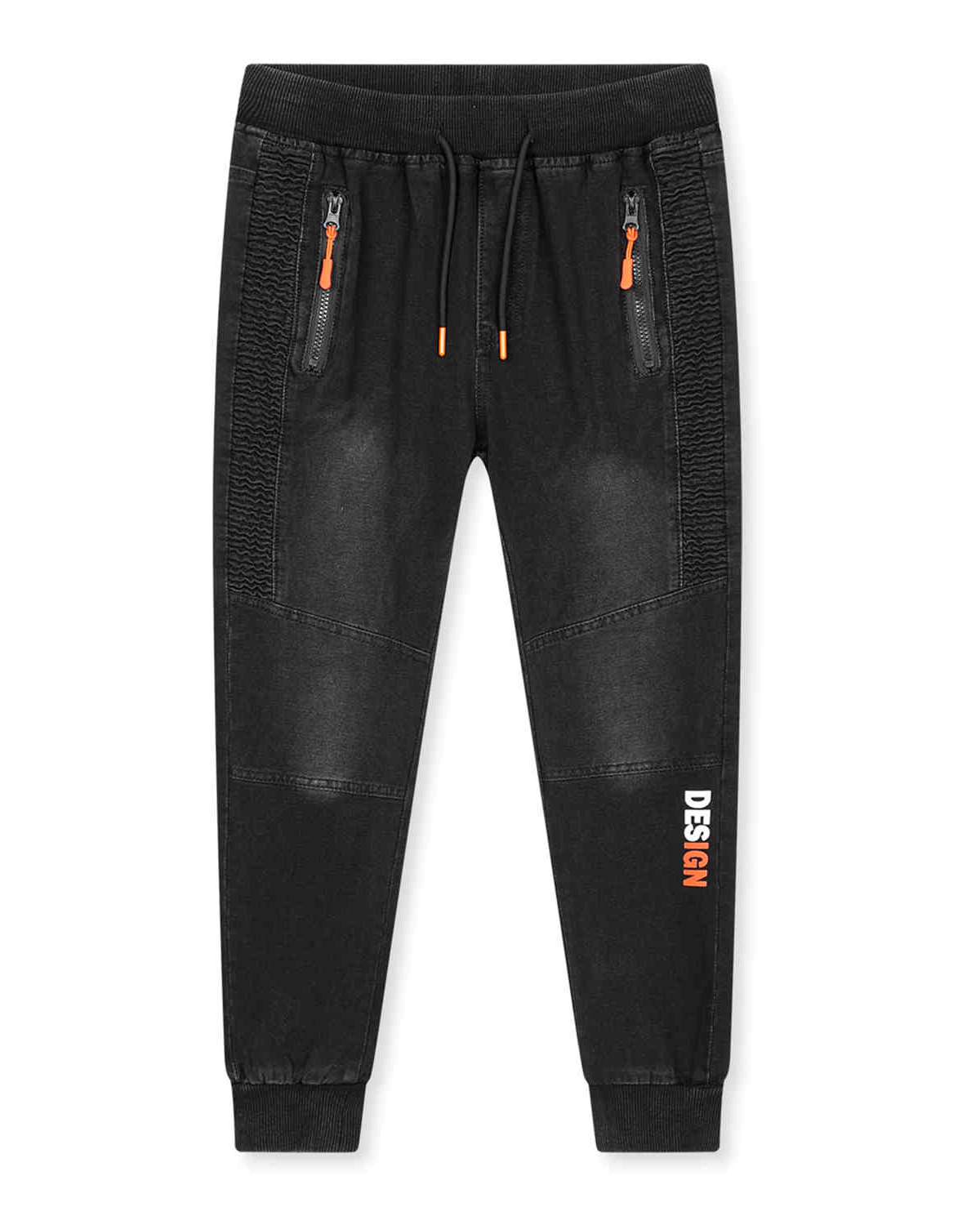 Chlapecké riflové kalhoty / tepláky - KUGO CK0929, černá / oranžová aplikace Barva: Černá, Velikost: 152