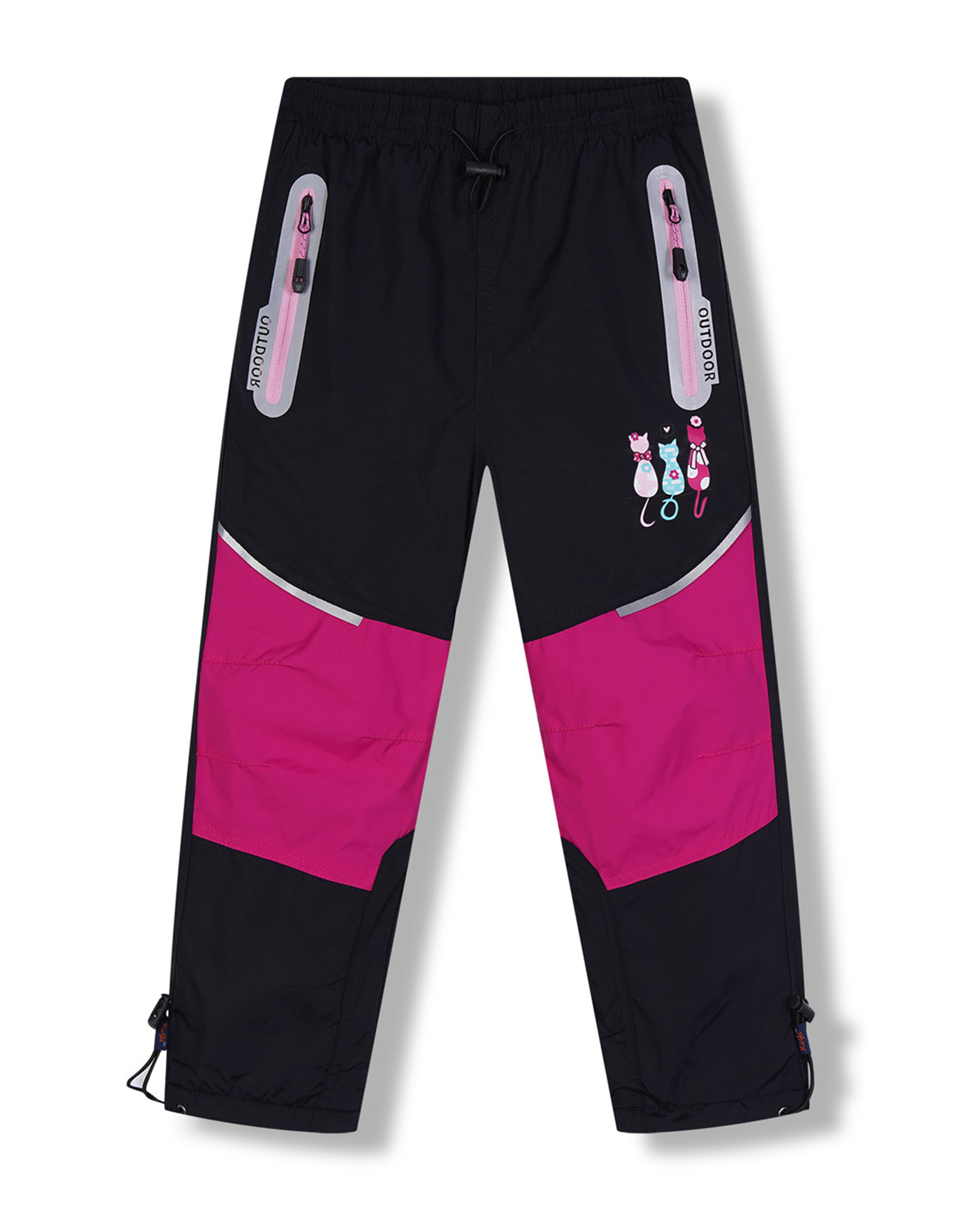 Levně Dívčí šusťákové kalhoty, zateplené - KUGO DK8233, černá / růžová kolena Barva: Černá
