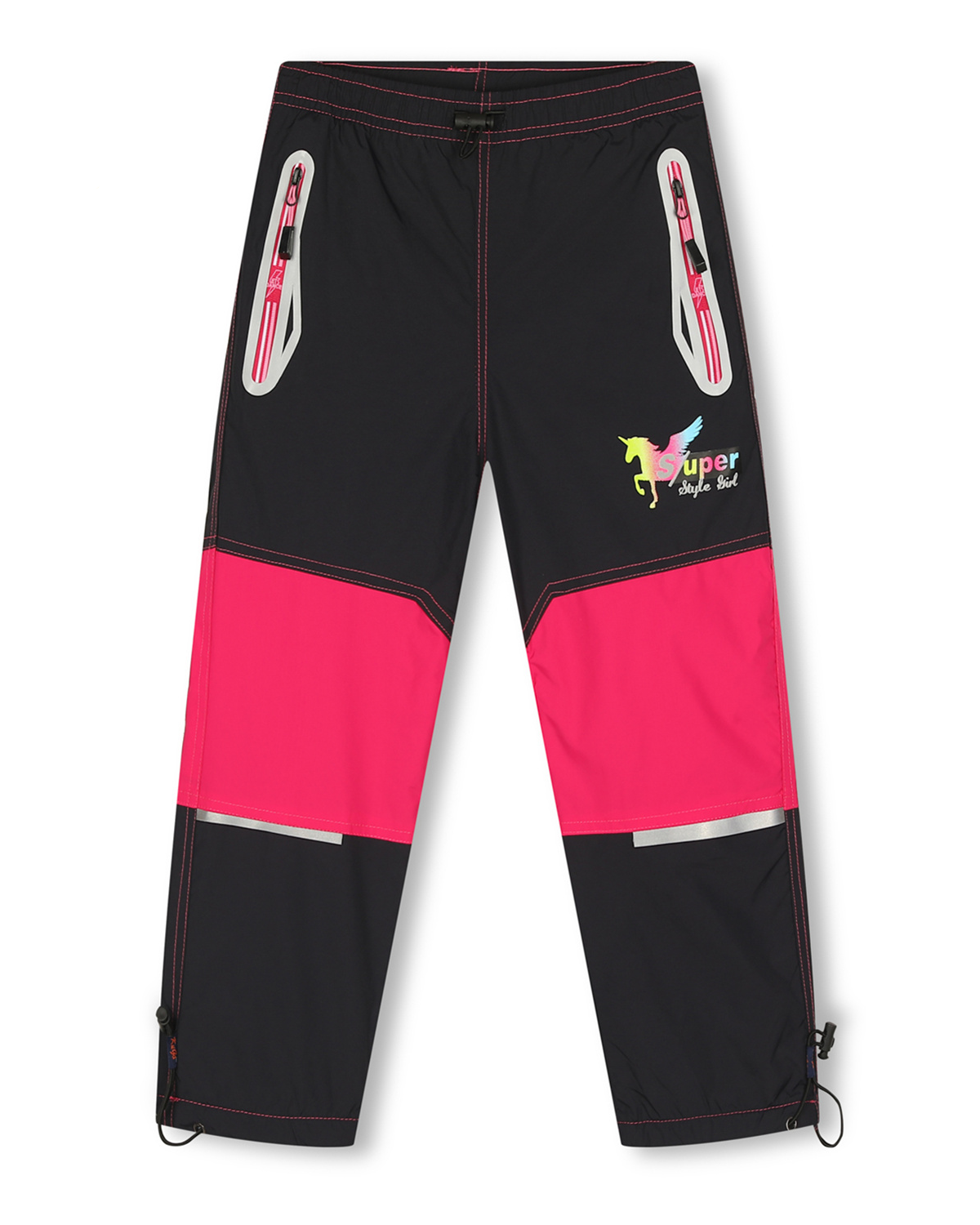Dívčí šusťákové kalhoty, zateplené - KUGO DK7129, černá / růžová aplikace Barva: Černá, Velikost: 104