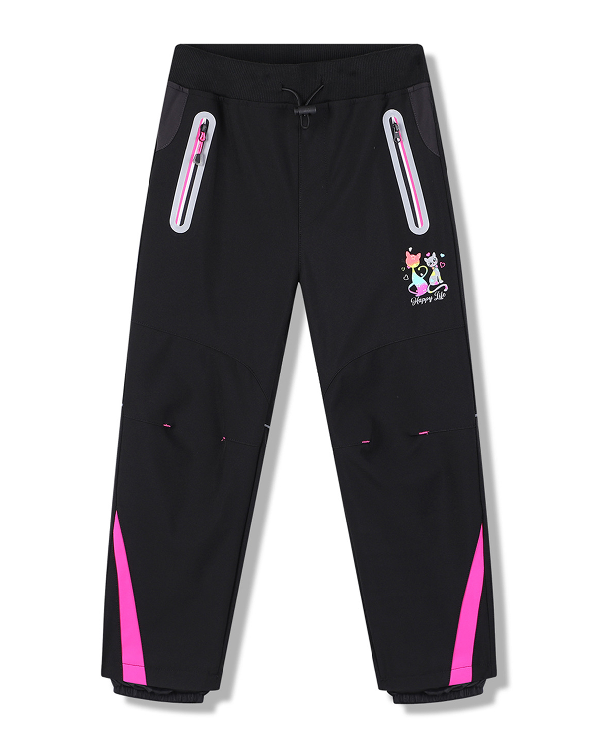 Dívčí softshellové kalhoty - KUGO HK5653, černá / růžové zipy Barva: Černá, Velikost: 116
