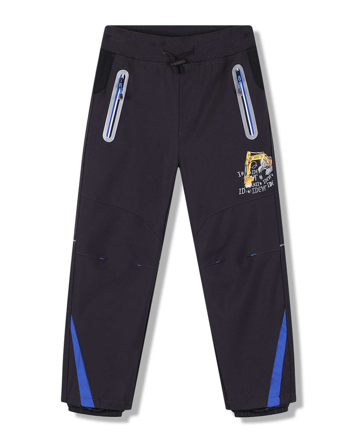 Chlapecké softshellové kalhoty - KUGO HK5653, tmavě šedá / modré zipy Barva: Šedá, Velikost: 110