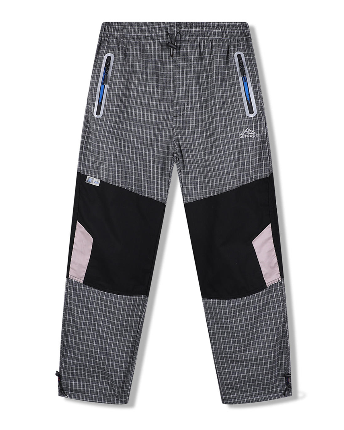 Pánské plátěné kalhoty - KUGO FK7610, šedá / tyrkysové zipy Barva: Šedá, Velikost: XL