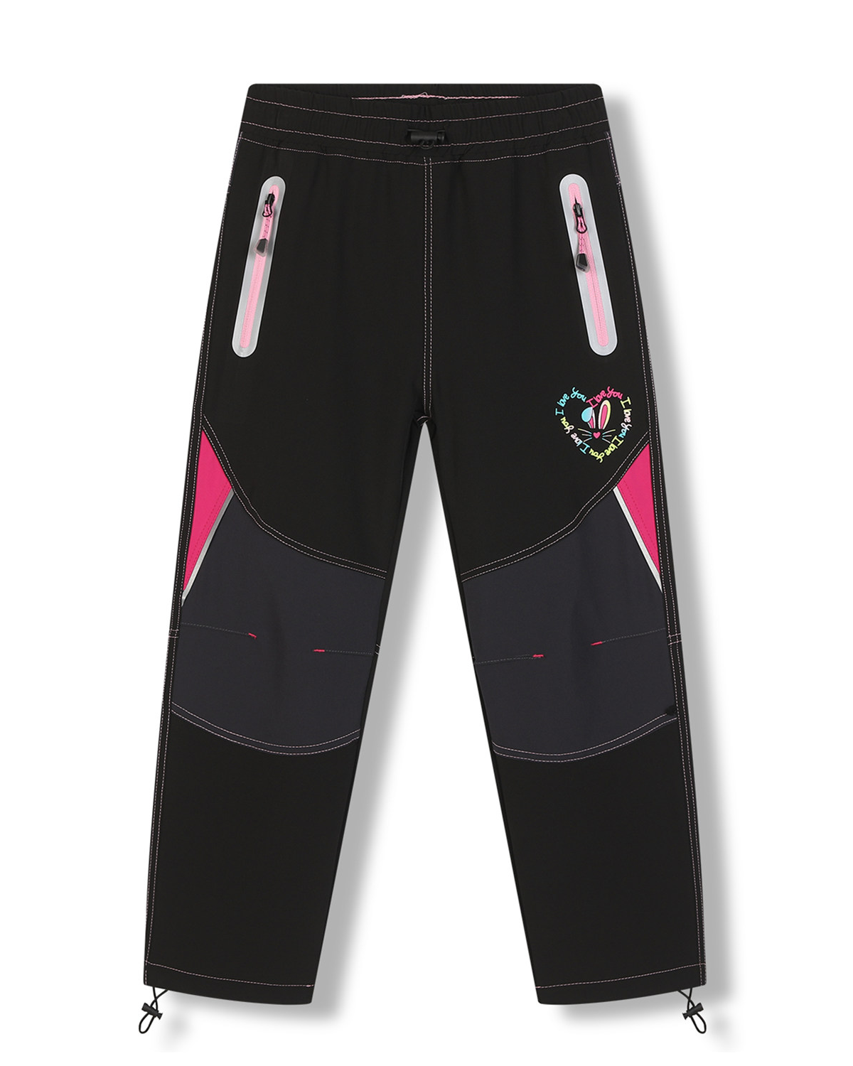 Dívčí softshellové kalhoty - KUGO HK7585, černá / růžové zipy Barva: Černá, Velikost: 128