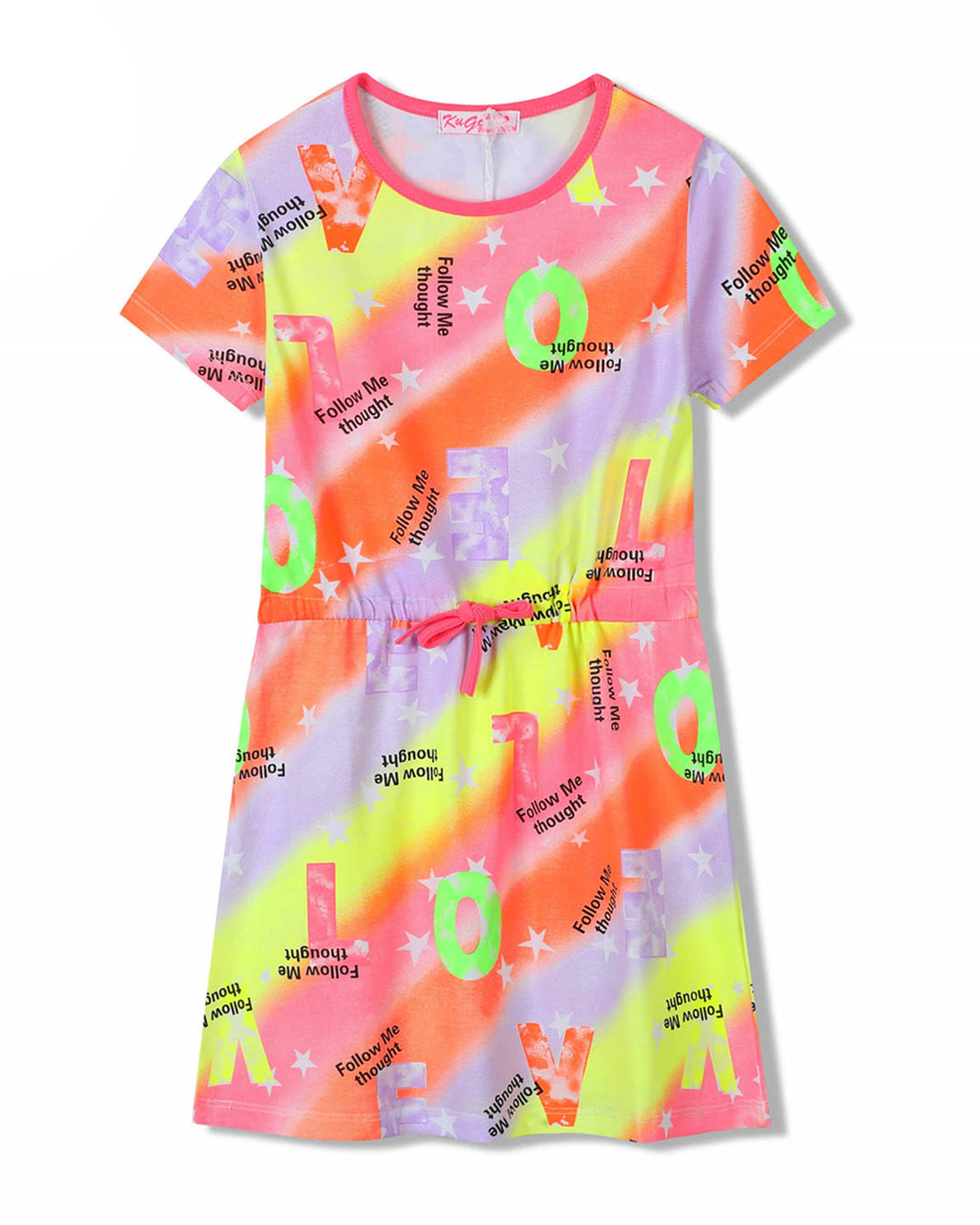 Dívčí šaty - KUGO SH3518, mix barev / růžový lem Barva: Mix barev, Velikost: 128