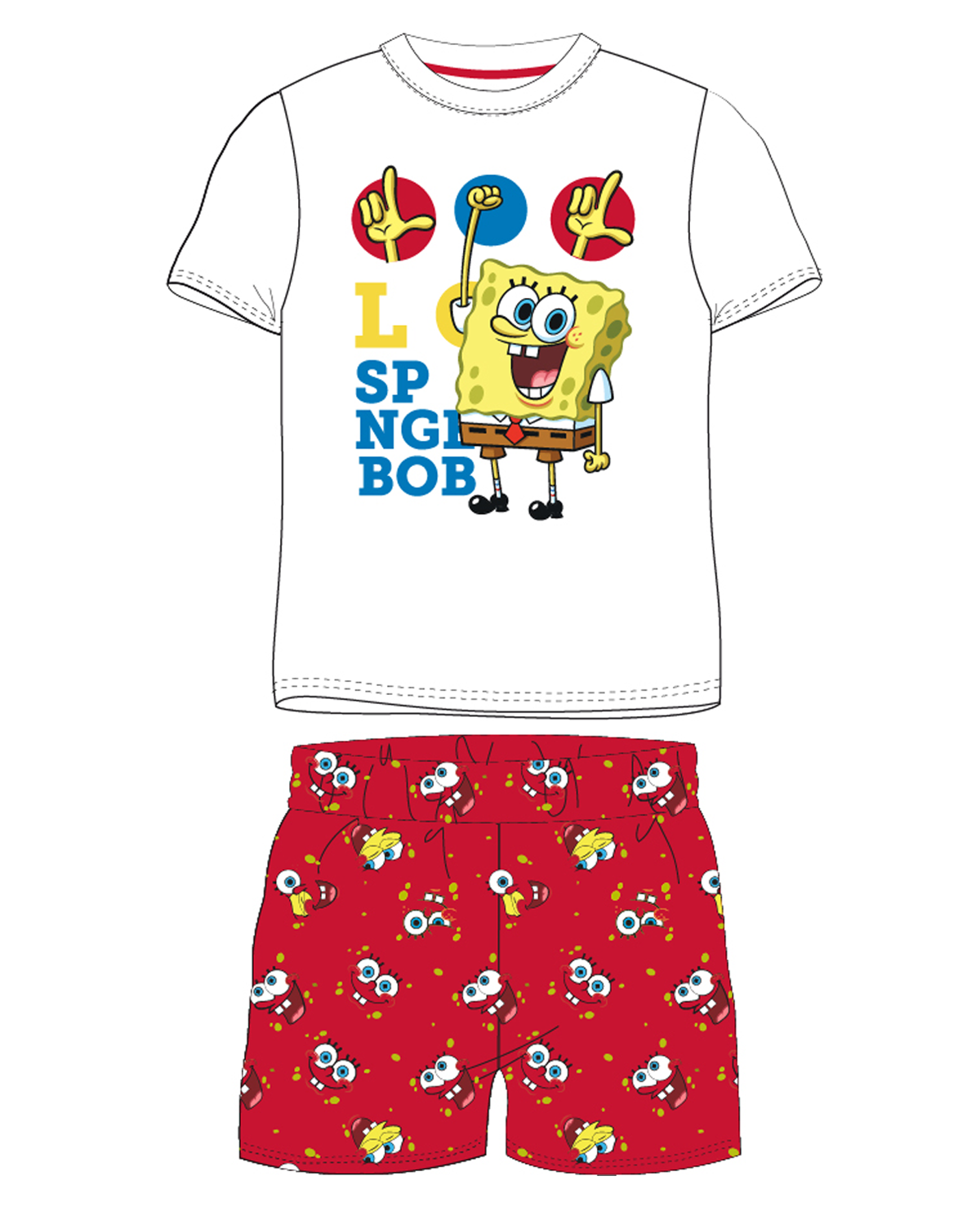 SpongeBob v kalhotách - licence Chlapecké pyžamo - SpongeBob v kalhotách 5204203W, bílá / červená Barva: Mix barev, Velikost: 122