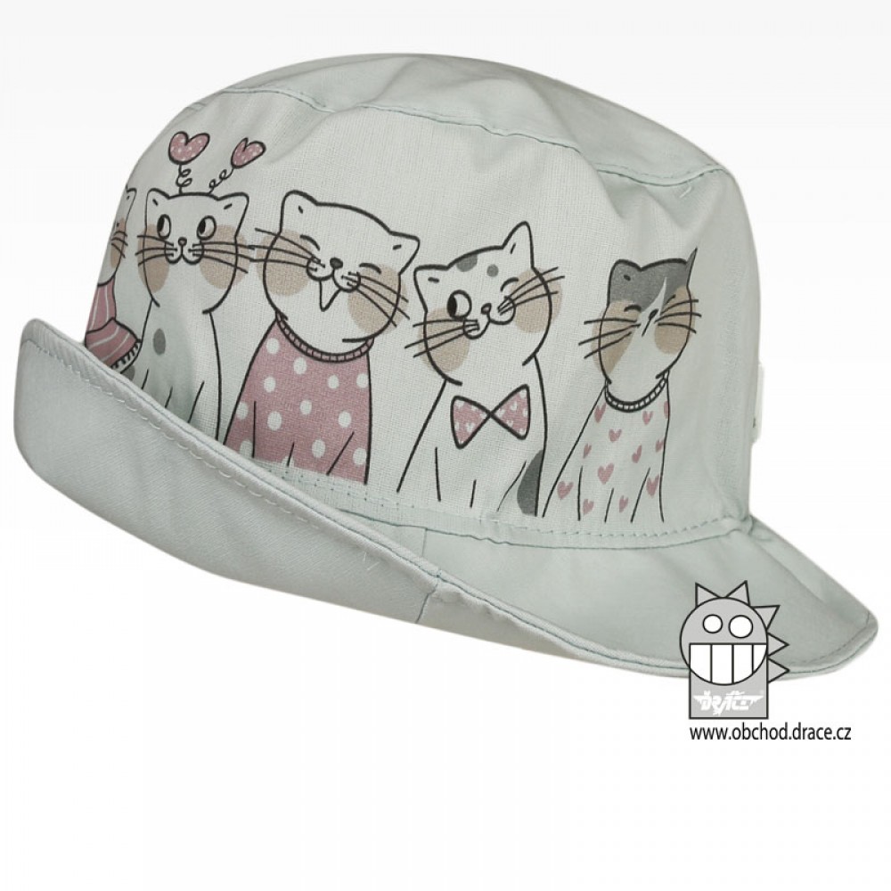 Bavlněný letní klobouk Dráče - Mallorca 01, zelinkavá, kočky Barva: Zelinkavá, Velikost: 54-56