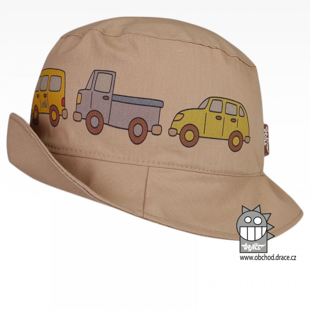 Bavlněný letní klobouk Dráče - Mallorca 06, béžová, autíčka Barva: Béžová, Velikost: 52-54