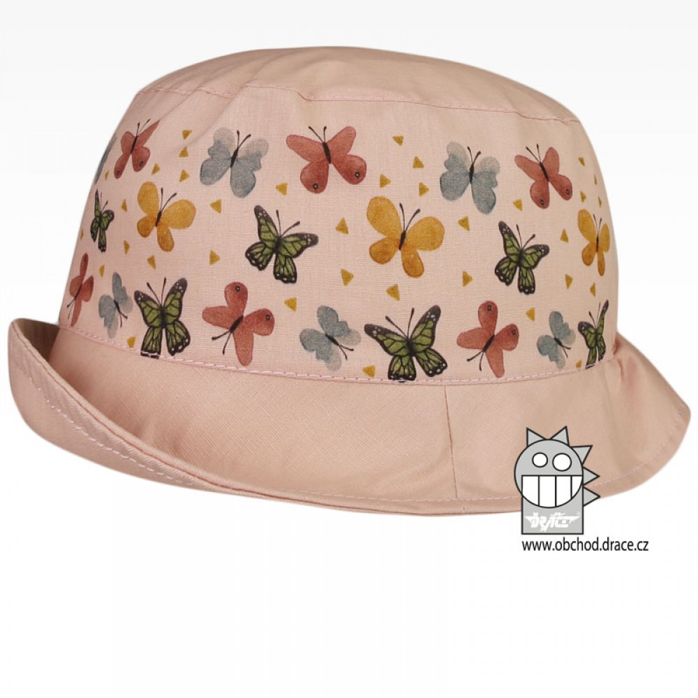 Bavlněný letní klobouk Dráče - Mallorca 16, pudrová, motýlci Barva: Béžová, Velikost: 54-56