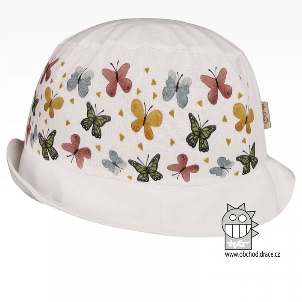 Bavlněný letní klobouk Dráče - Mallorca 26, bílá, motýlci Barva: Bílá, Velikost: 52-54