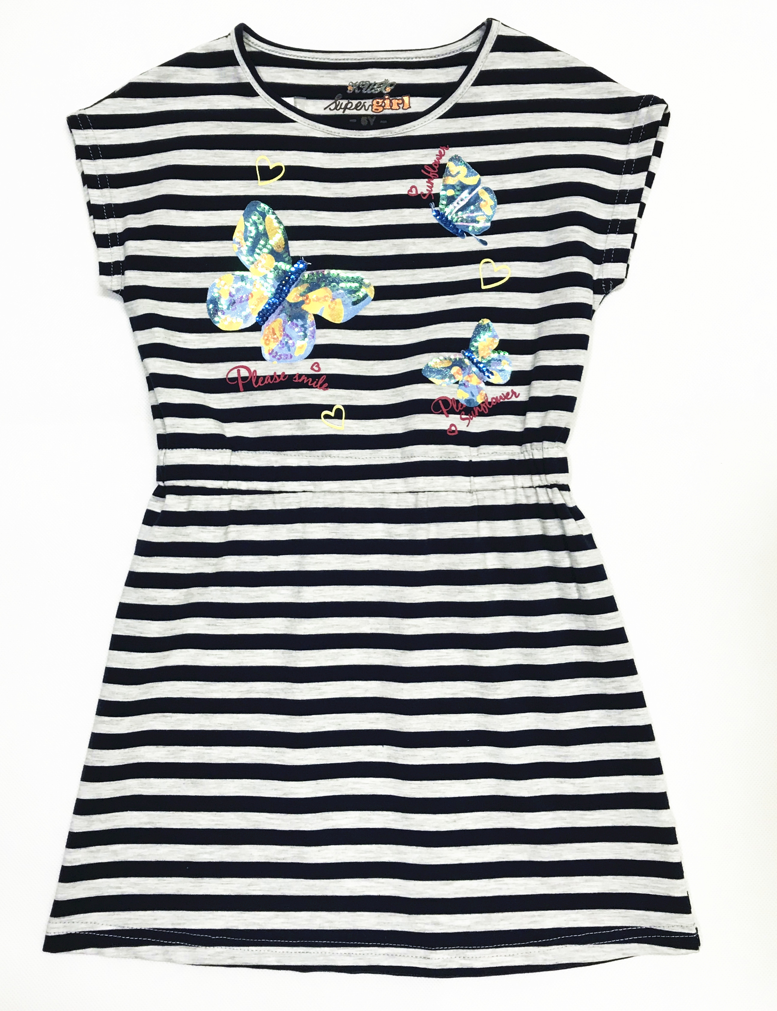 Dívčí šaty s flitry - KUGO S3050, vel.4-12 Barva: Modrá tmavě, Velikost: 10