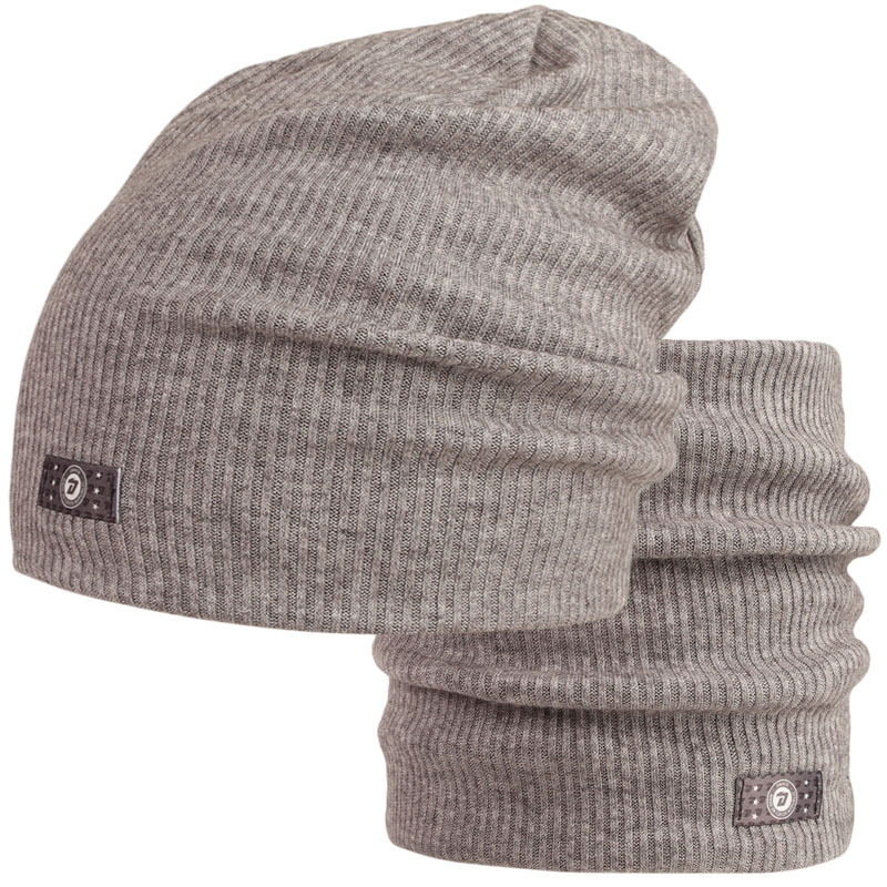 Levně Spadlá čepice a nákrčník Dráče - Rayon Rib 002, šedý melír Barva: Šedá