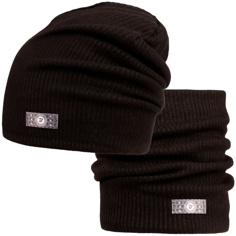 Levně Spadlá čepice a nákrčník Dráče - Rayon Rib 001, černá Barva: Černá