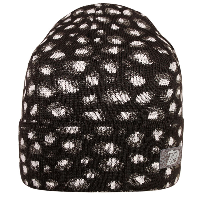 Levně Merino pletená čepice Dráče - Urban 25, černá / šedá - leopard Barva: Černá