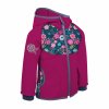 Dívčí softshellová bunda bez zateplení - Unuo Květinky,  tmavě růžová/ malinová