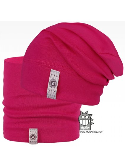 Set spadlé bavlněné čepice a nákrčníku Alan vzor 05 malinová
