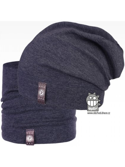 Set spadlé bavlněné čepice a nákrčníku Alan vzor 08 jeans