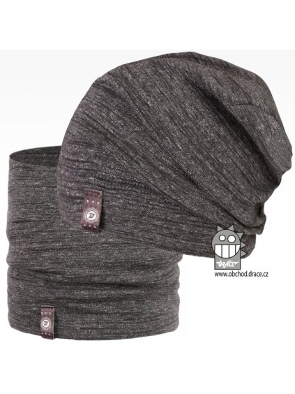 Set spadlé bavlněné čepice a nákrčníku Alan vzor 11 šedá melír