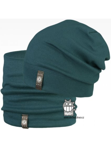 Set spadlé bavlněné čepice a nákrčníku Alan vzor 13 petrol