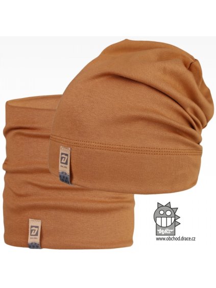 Set spadlé bavlněné čepice a nákrčníku Alan vzor 21 velbloudí hnědá