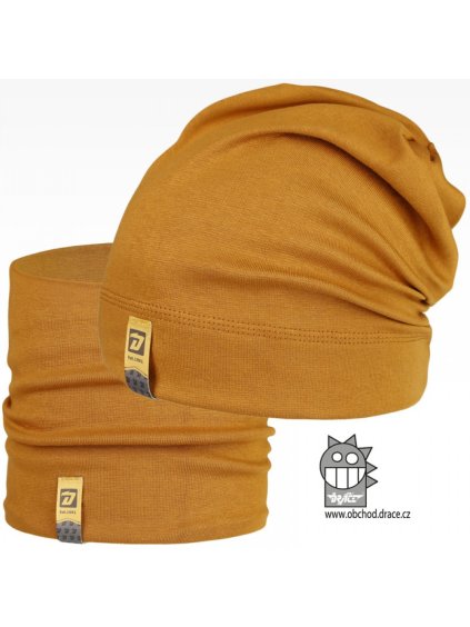 Set spadlé bavlněné čepice a nákrčníku Alan vzor 23 jantarová