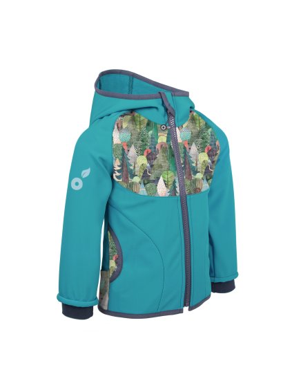 Dětská softshellová bunda s fleecem - Unuo Kouzelné stromy, smaragdová (Kolor Zielony, Rozmiar 98-104)