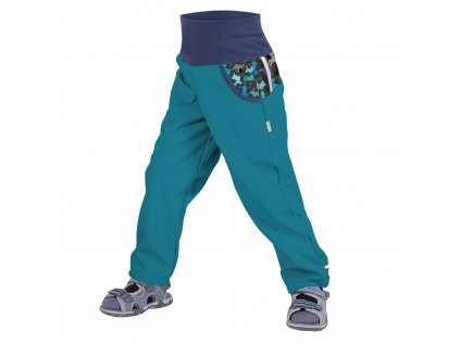 Dětské softshellové kalhoty bez zateplení - Unuo Pejsci, smaragdová (Farba Zelená, Veľkosť 98-104)