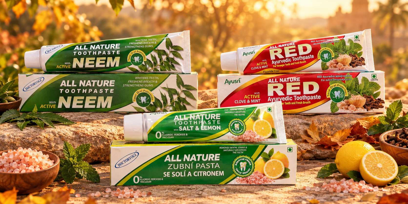 Ajurvédské zubné pasty Neem a RED - jesenná edícia