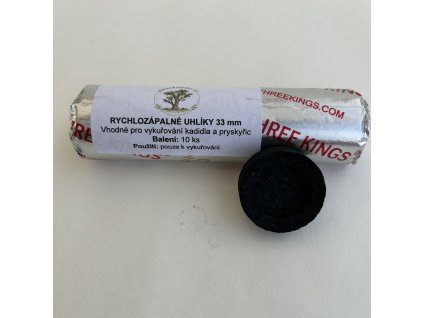 Rychlozápalné uhlíky 33 mm – 10 ks pro vykuřování kadidla