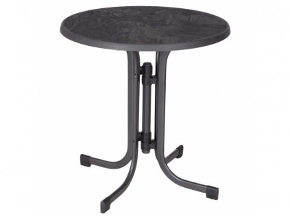 Okrúhly skladací stôl PIZARRA s kovovou, pevnou konštrukciou a odolnou vrchnou doskou sevelit.
