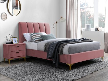 Pohodlná čalúnená manželská posteľ MIRAGE VELVET, v dokonalom ružovom prevedení