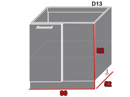 Spodná kuchynská skrinka Quantum D13 U (FARBA DVIEROK Biely mat, FAREBNÉ PREVEDENIE KORPUSU Lava)