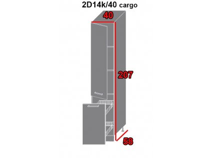 Kuchynská skriňa Quantum 2D14K/40 kargo (FARBA DVIEROK Biely mat, FAREBNÉ PREVEDENIE KORPUSU Lava)