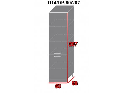 Kuchynská skriňa Platinum D14/DP/60/207 (FAREBNÉ PREVEDENIE KORPUSU Grey, FAREBNÉ PREVEDENIE DVIEROK PLATINUM Black)