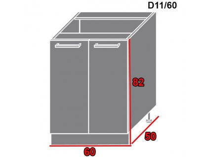 Spodná kuchynská skrinka Platinum D11/60 (FAREBNÉ PREVEDENIE KORPUSU Lava, FAREBNÉ PREVEDENIE DVIEROK PLATINUM Rose red)