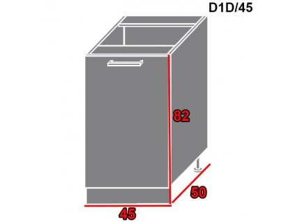 Spodná kuchynská skrinka Platinum D1D/45 (FAREBNÉ PREVEDENIE KORPUSU Grey, FAREBNÉ PREVEDENIE DVIEROK PLATINUM Black)