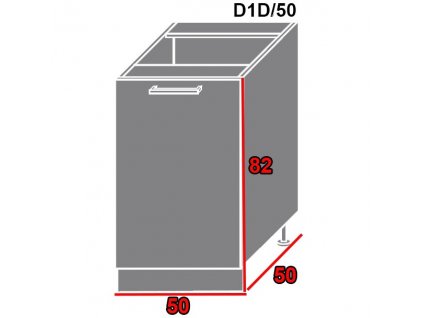 Spodná kuchynská skrinka Platinum D1D/50 (FAREBNÉ PREVEDENIE KORPUSU Grey, FAREBNÉ PREVEDENIE DVIEROK PLATINUM Black)