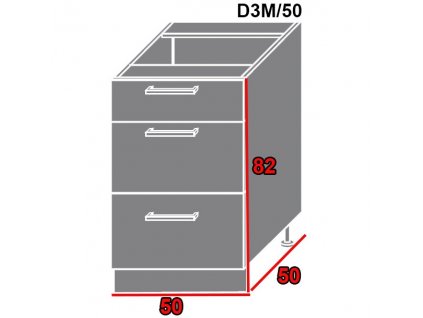 Spodná kuchynská skrinka Platinum D3M/50 (FAREBNÉ PREVEDENIE KORPUSU Grey, FAREBNÉ PREVEDENIE DVIEROK PLATINUM Black)