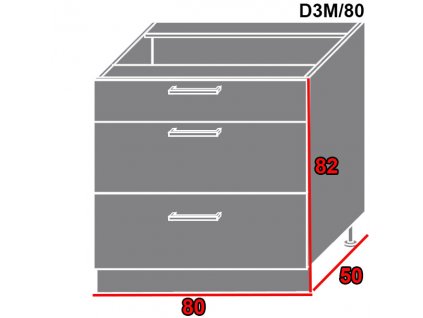 Spodná kuchynská skrinka Pescara D3M/80 (FAREBNÉ PREVEDENIE KORPUSU Grey, FAREBNÉ PREVEDENIE DVIEROK ICA RAL 5012)