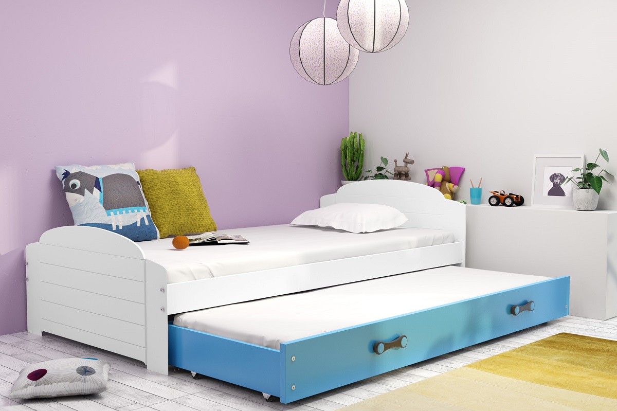 BMS Detská posteľ Lili FARBA: Biela / modrá, PREVEDENIE: posteľ s prístelkou